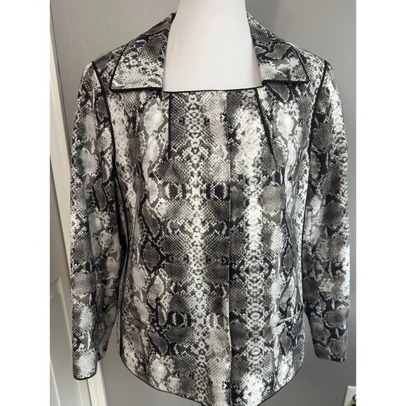 Linea by Louis Dell'Olio Black White Animal Print Jacket Snap Close Blazer Sz L - Picture 1 of 8